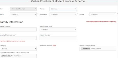 Himachal Health Care Scheme Enrollment Form Part A